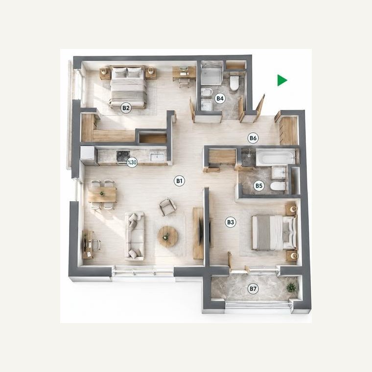 А блок · В загвар — 73.51 м² айлын төлөвлөлт
